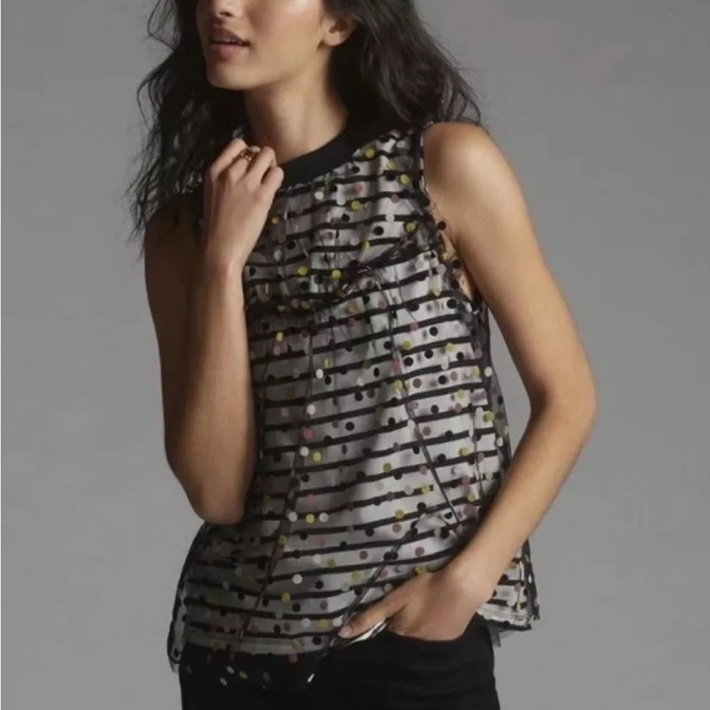 $120 Anthropologie Maeve Contrast Polka Dotted Tank top blouse Sz Small
